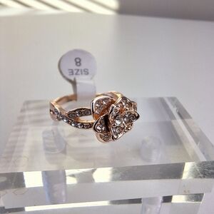 Rose Gold Color Flower Rhinestone Cluster Ring Women's Size 8